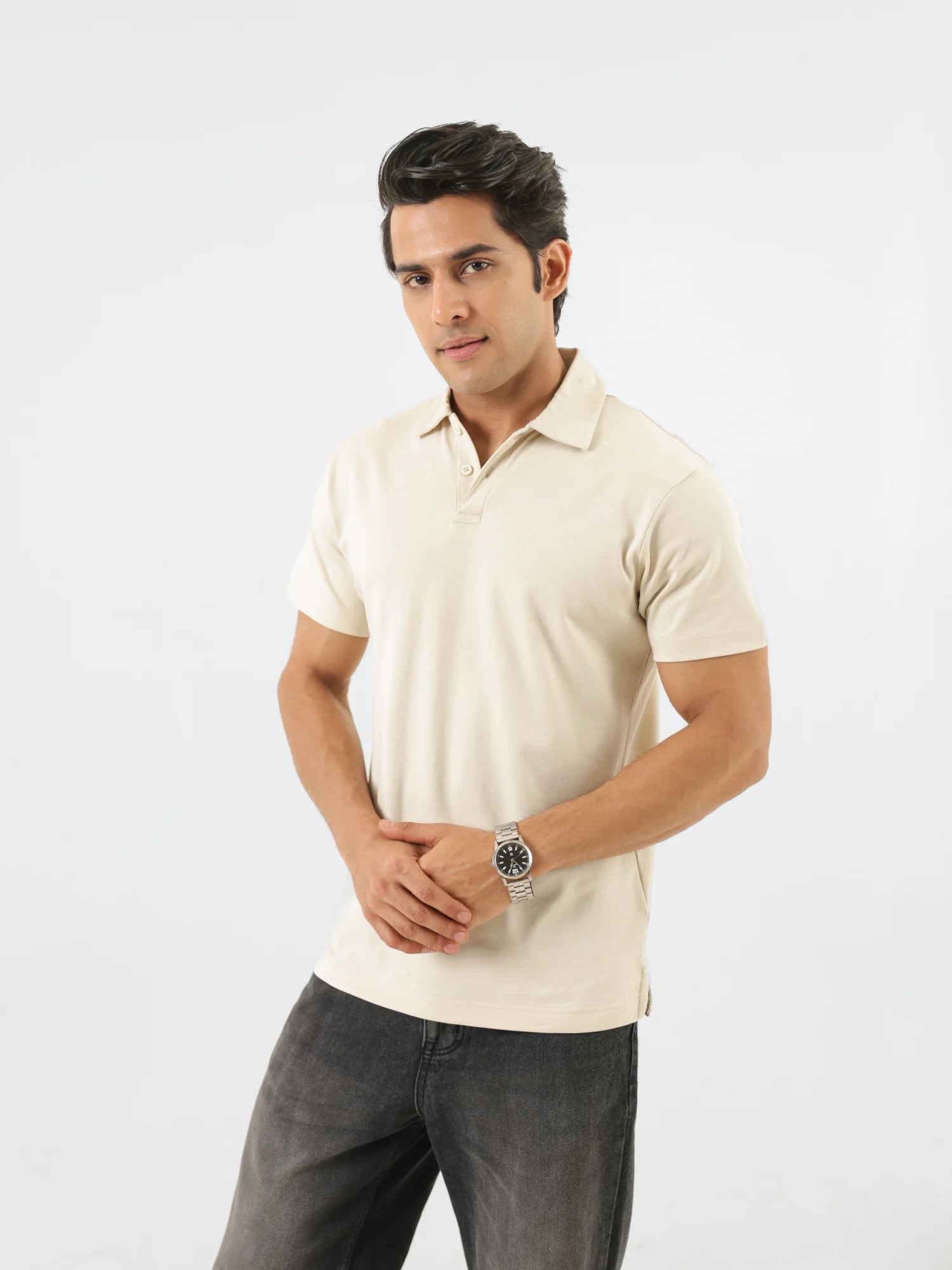 Men Beige Polo T-shirt