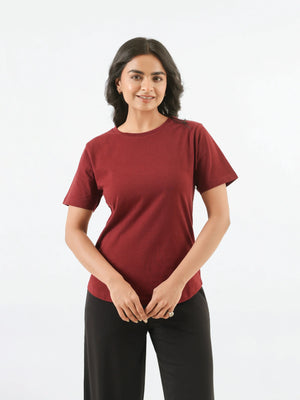 Women Maroon Round Neck T-shirt