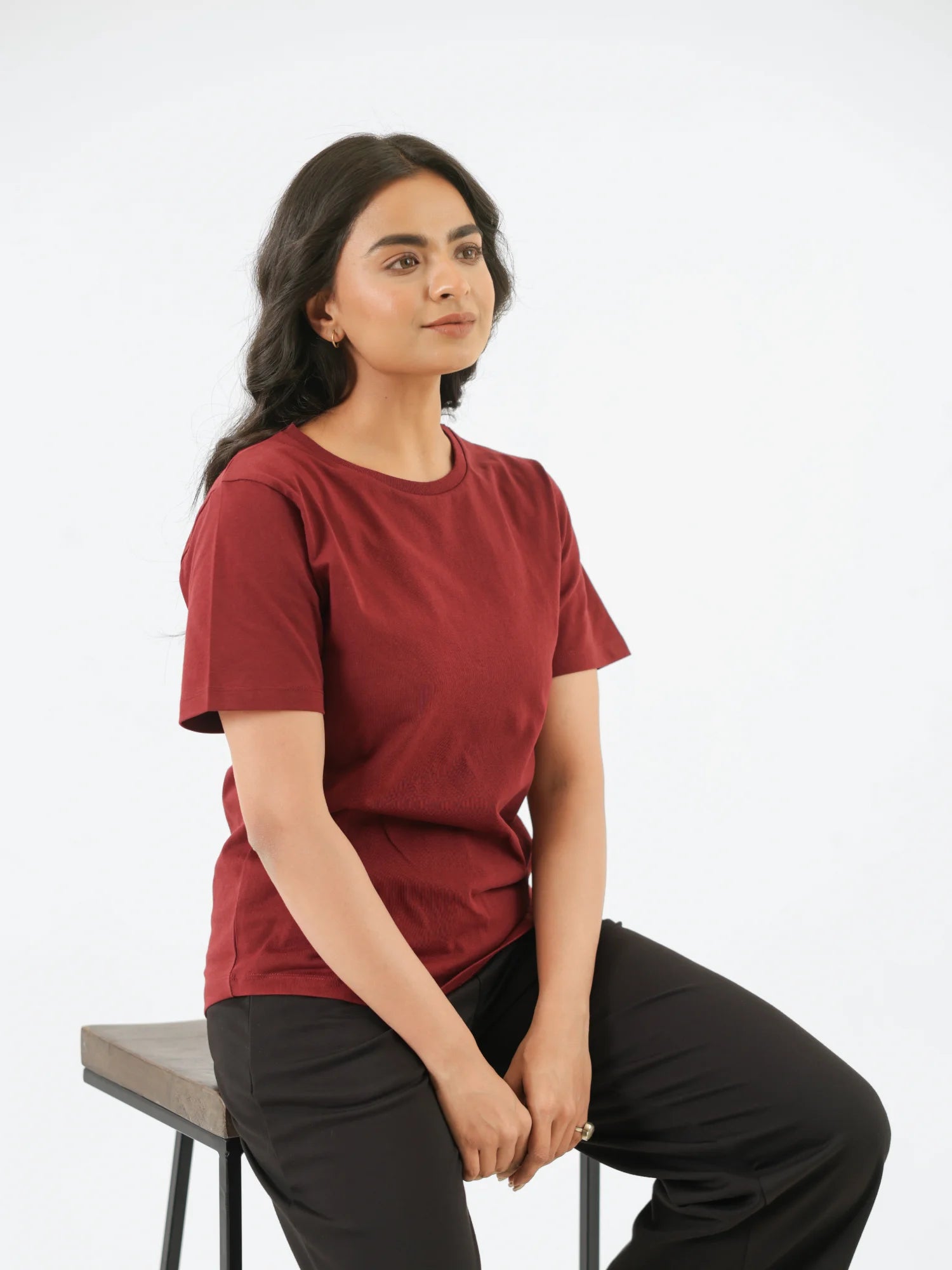Women Maroon Round Neck T-shirt