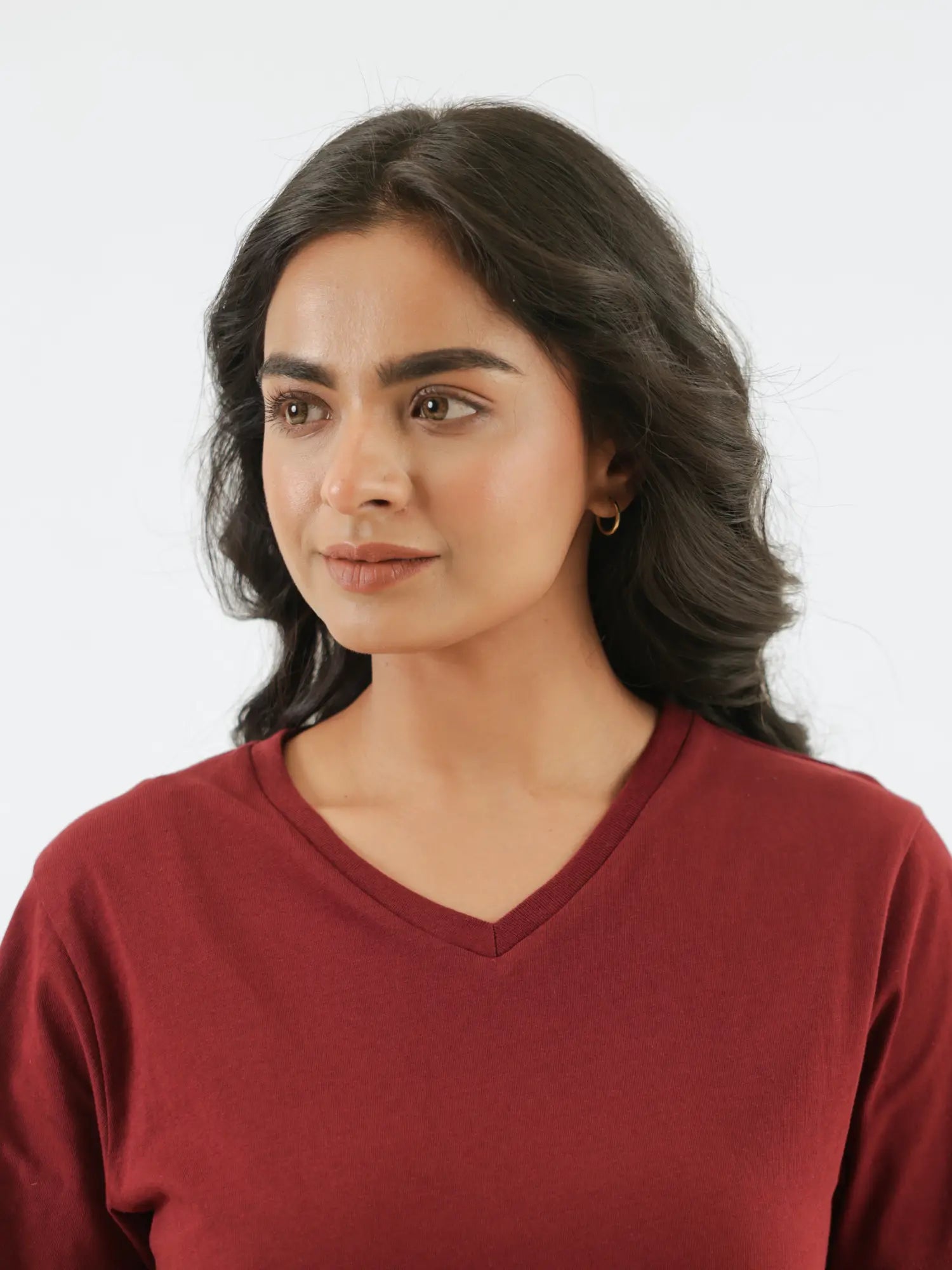 Women Maroon V-neck T-shirt