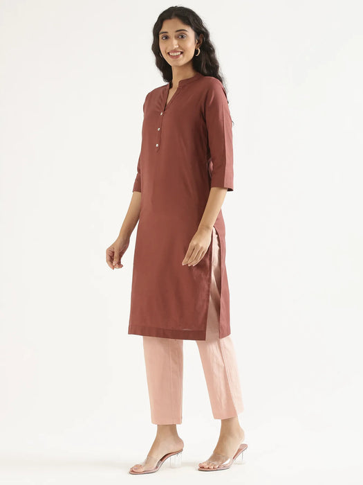 Women Rose Taupe Airy Linen Long Kurta