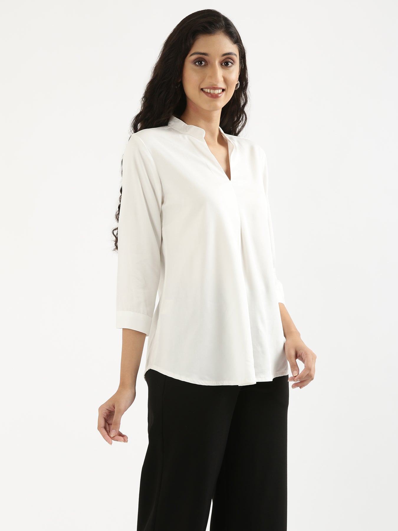 Women White Viscose Pleated Top
