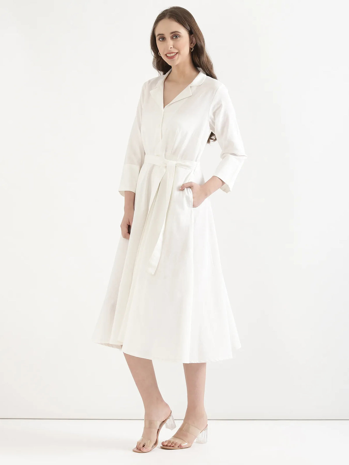 Pick Any 3 Women Airy Linen Flared Dress - White