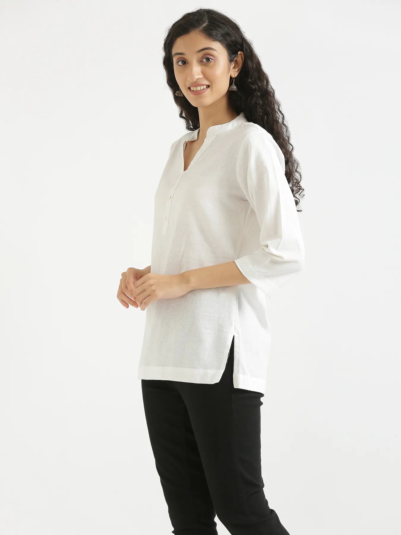 Women White Airy Linen Short Kurta