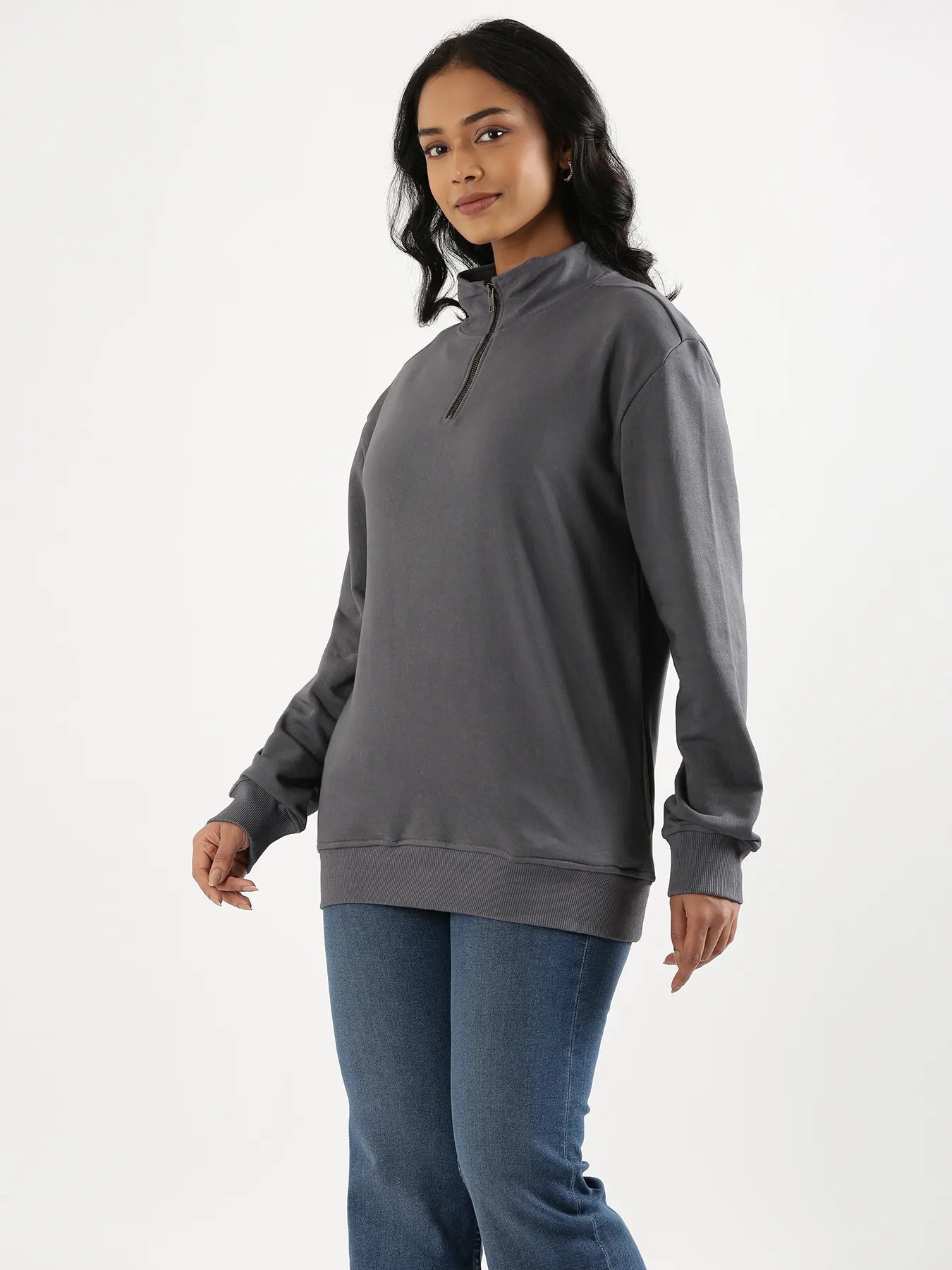 Unisex Grey Zip Neck Sweatshirt