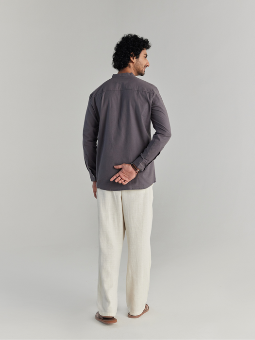 Men Slate Grey Airy Linen Short Kurta
