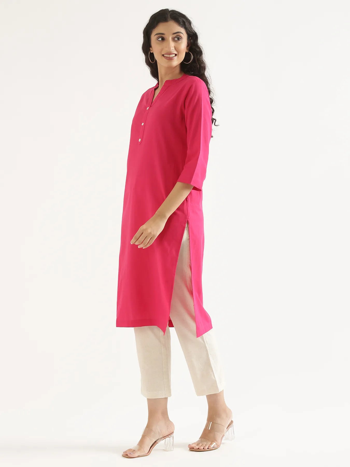 Women Hot Pink Airy Linen Long Kurta