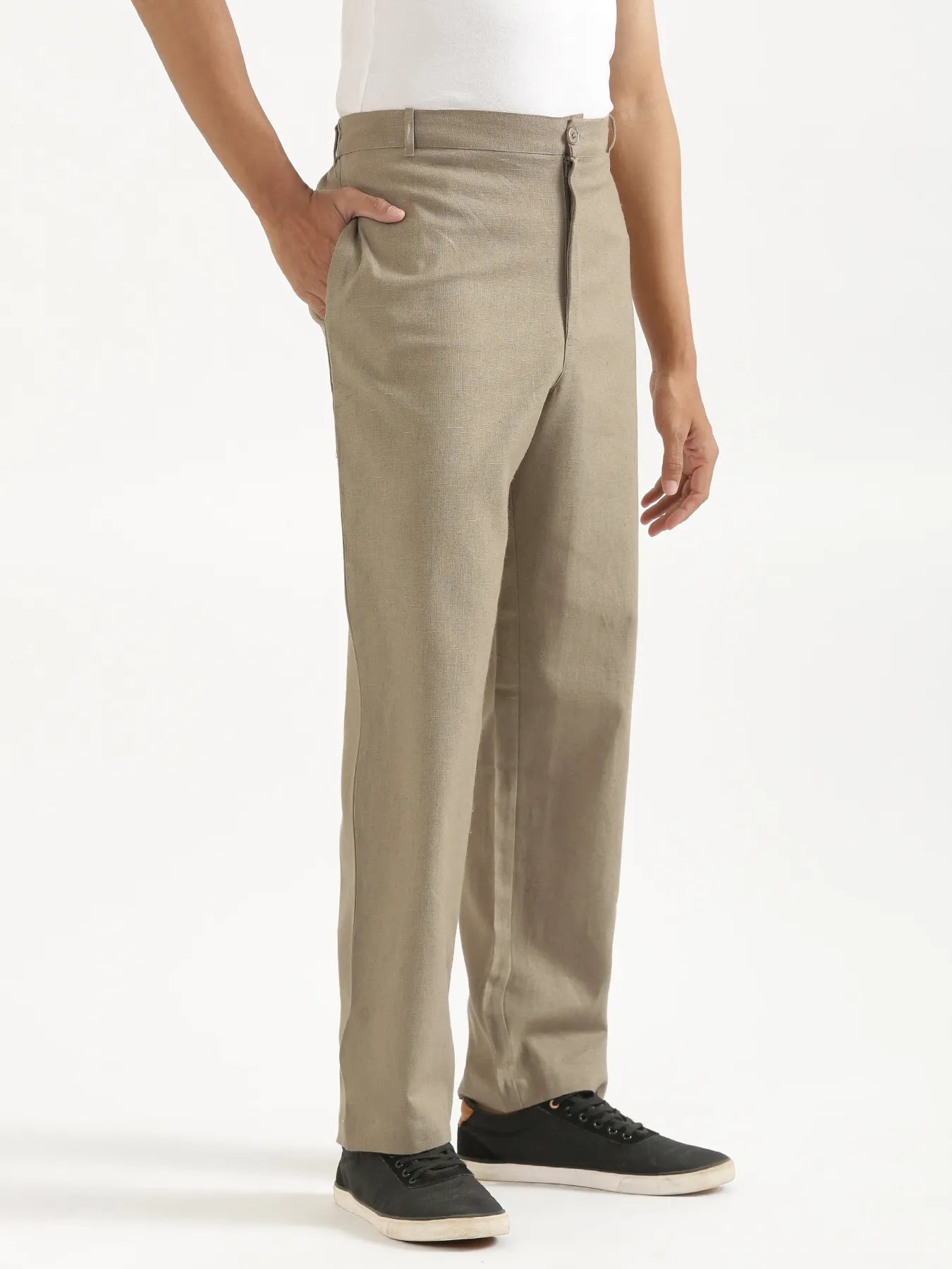 Men Black Better Cotton Full Sleeve Shirt & Khakhi Linen Blend Straight Pant