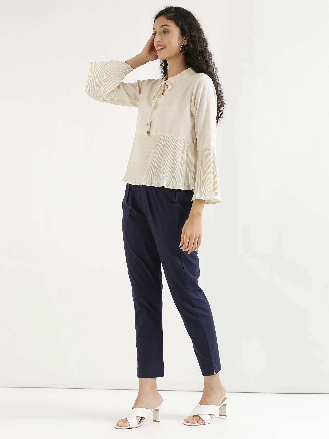 Women Navy Blue Cotton Pant