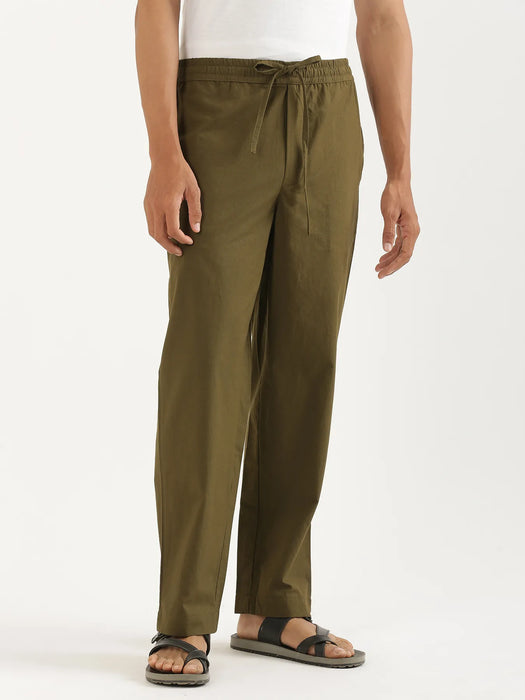 Men Olive Green Cotton Pant