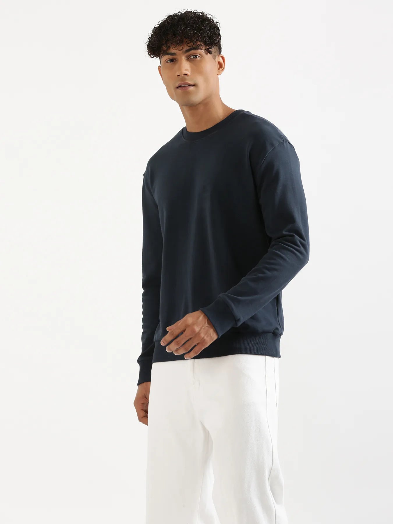 Unisex Navy Blue Round Neck Sweatshirt