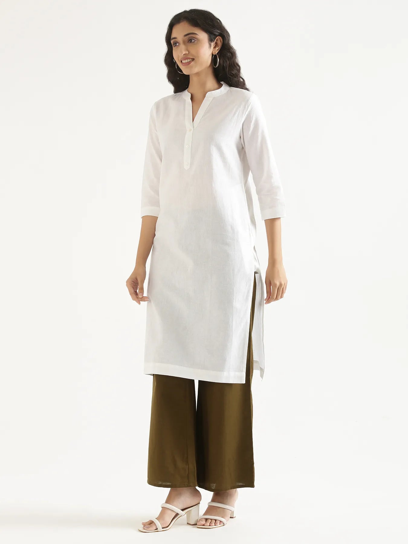Women White Airy Linen Long Kurta