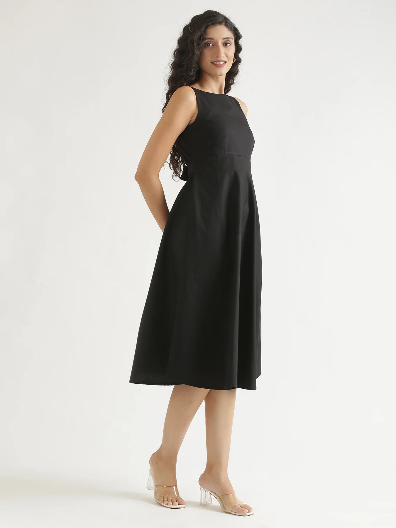 Women Black Better Cotton Flared Dress