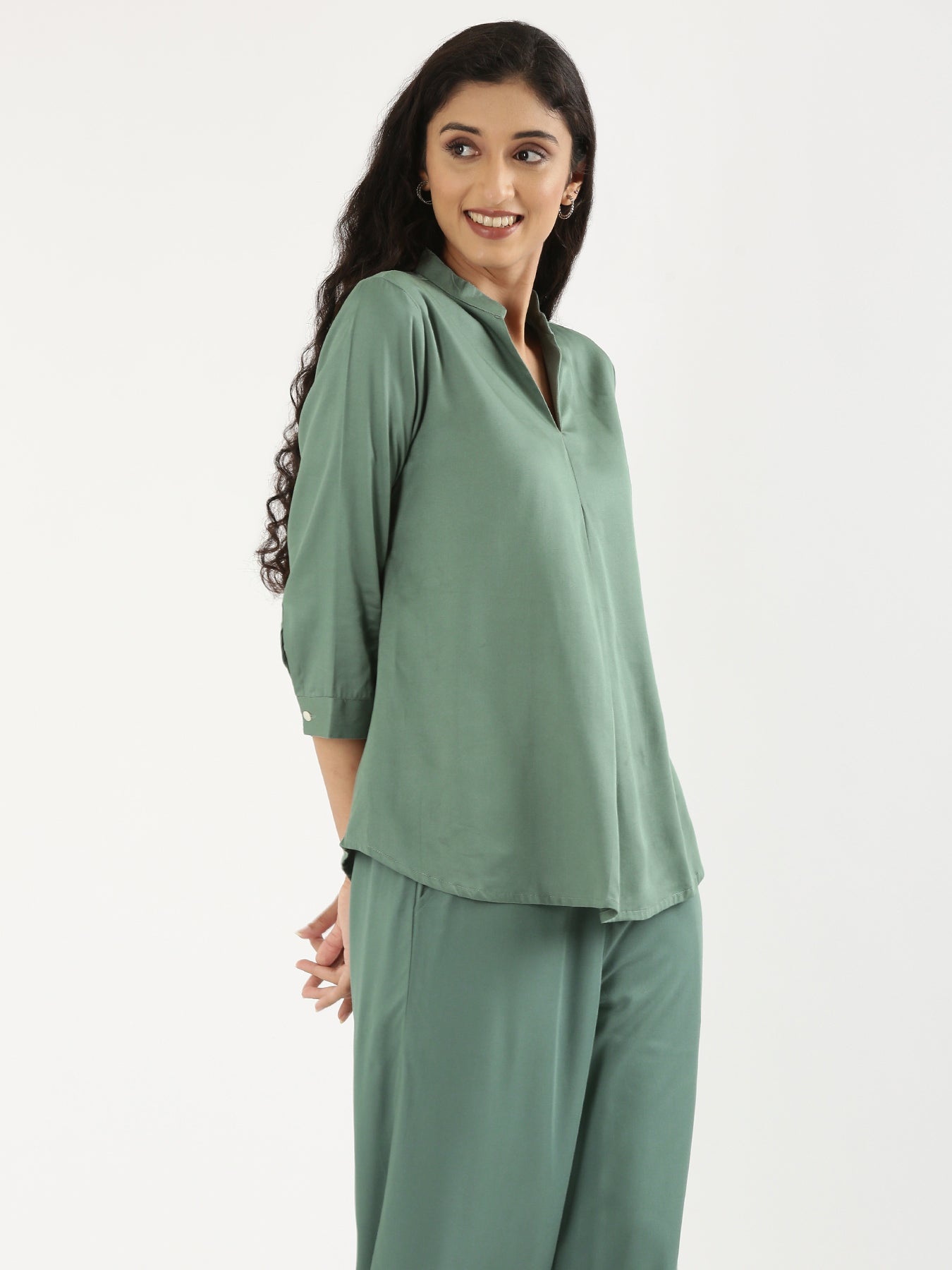 Women Jade Viscose Pleated Top