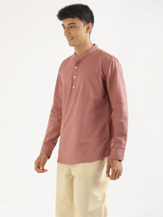 Men Rose Taupe Airy Linen Short Kurta