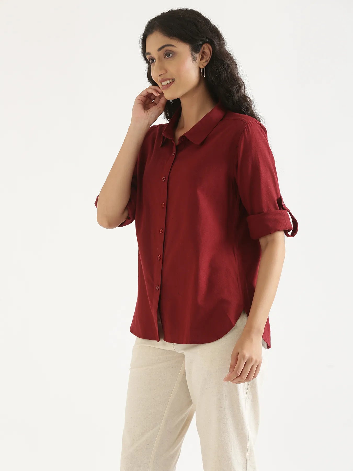 Women Maroon Airy-Linen Shirt