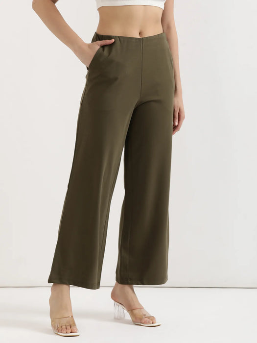 Women Olive Green Wide Leg Pants