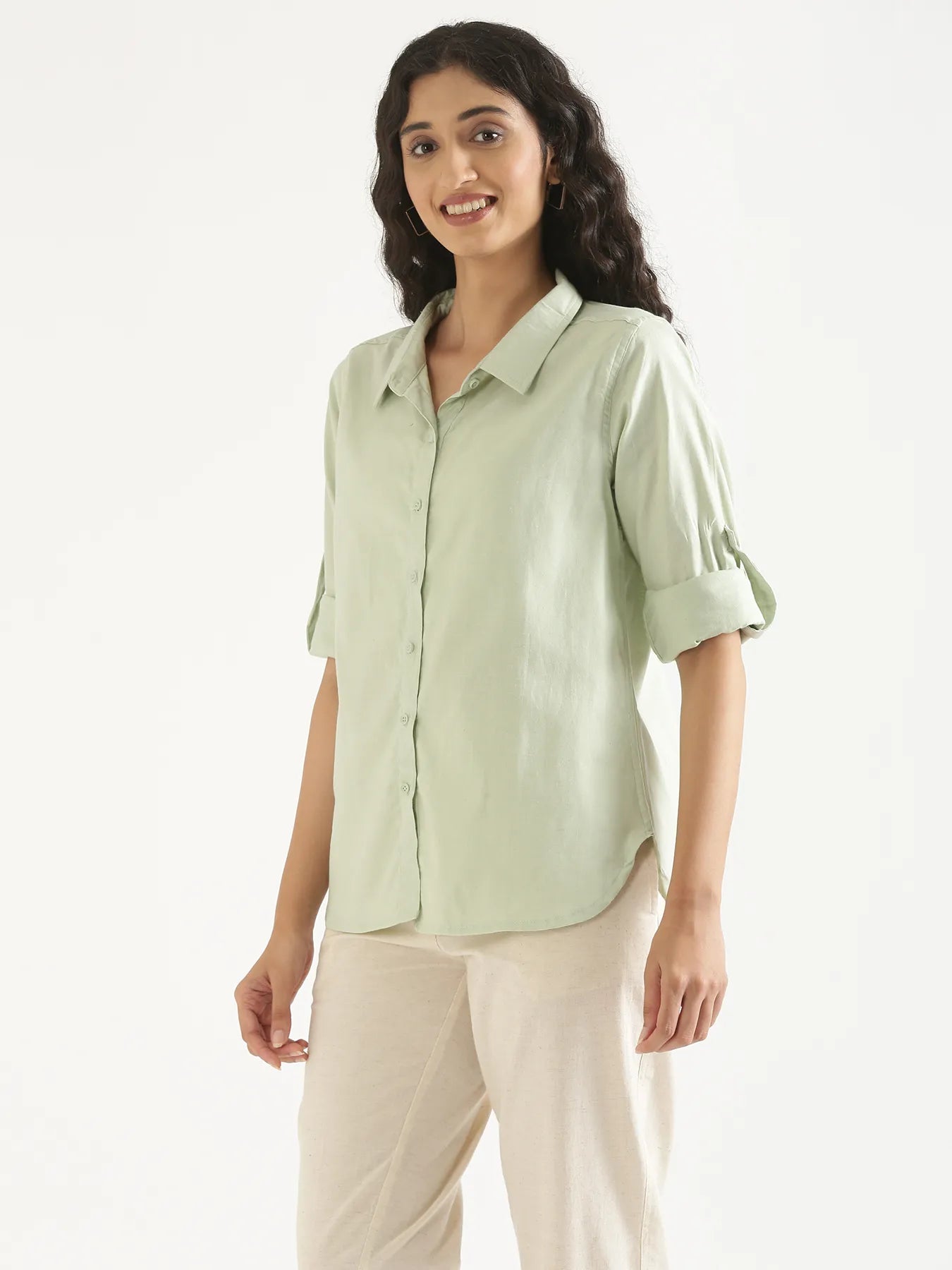 Women Mint Green Airy-Linen Shirt