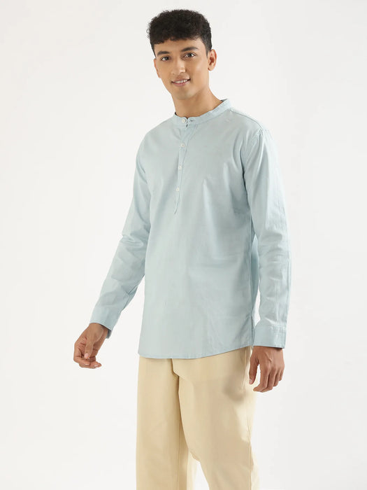 Men Sky Blue Airy Linen Short Kurta
