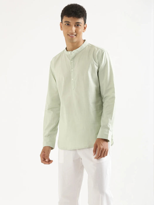 Men Mint Green Airy Linen Short Kurta
