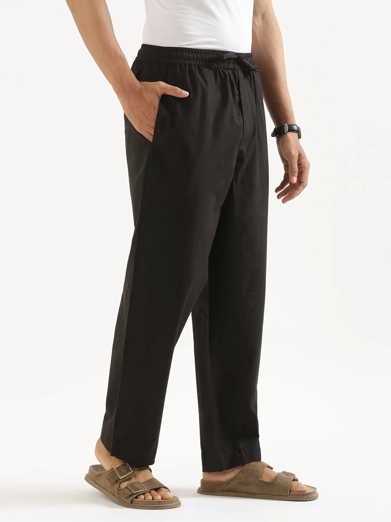 Men Black Cotton Pant