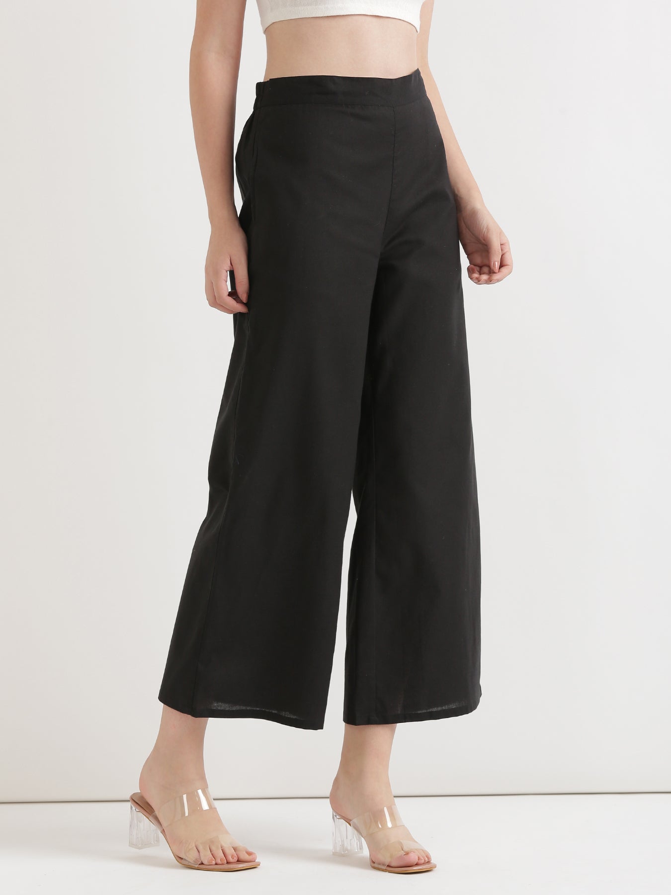 Black Airy Linen Wide Leg Pant