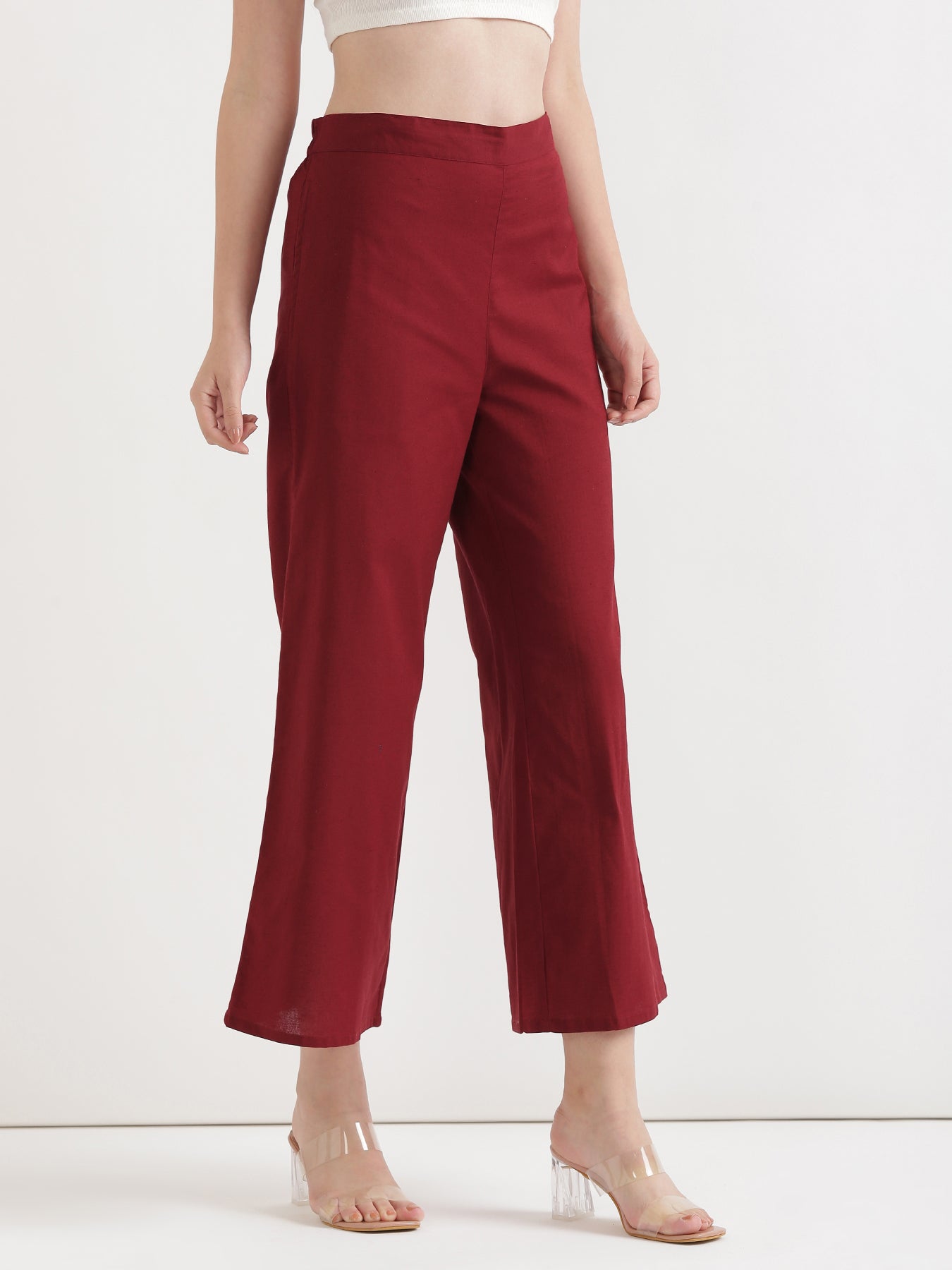 Maroon Airy Linen Wide Leg Pant