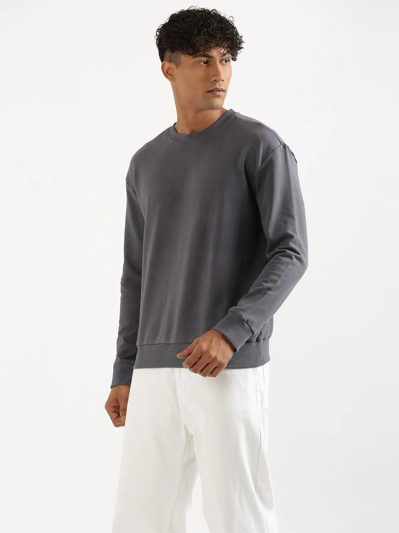 Unisex Grey Round Neck Sweatshirt