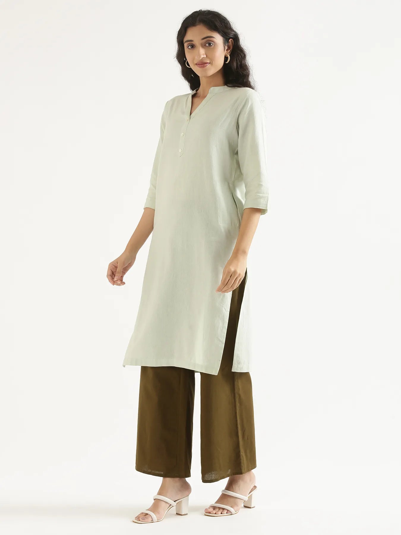 Women Mint Green Airy Linen Long Kurta