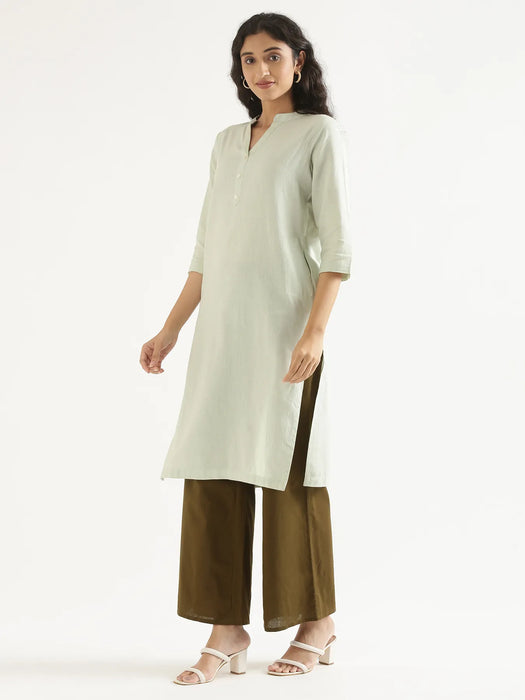 Women Mint Green Airy Linen Long Kurta