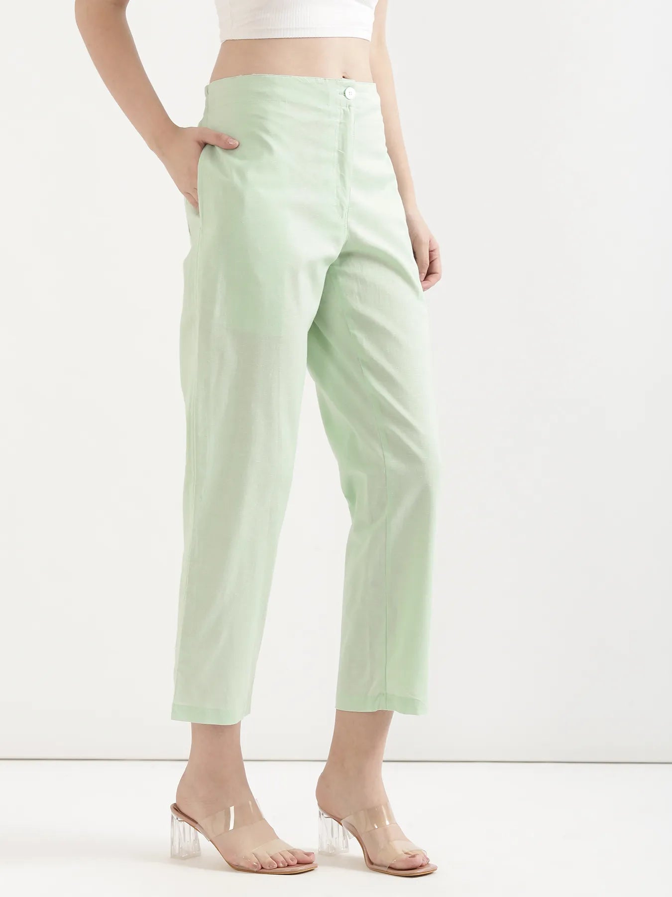 Women Mint Green Airy Linen Straight Pant