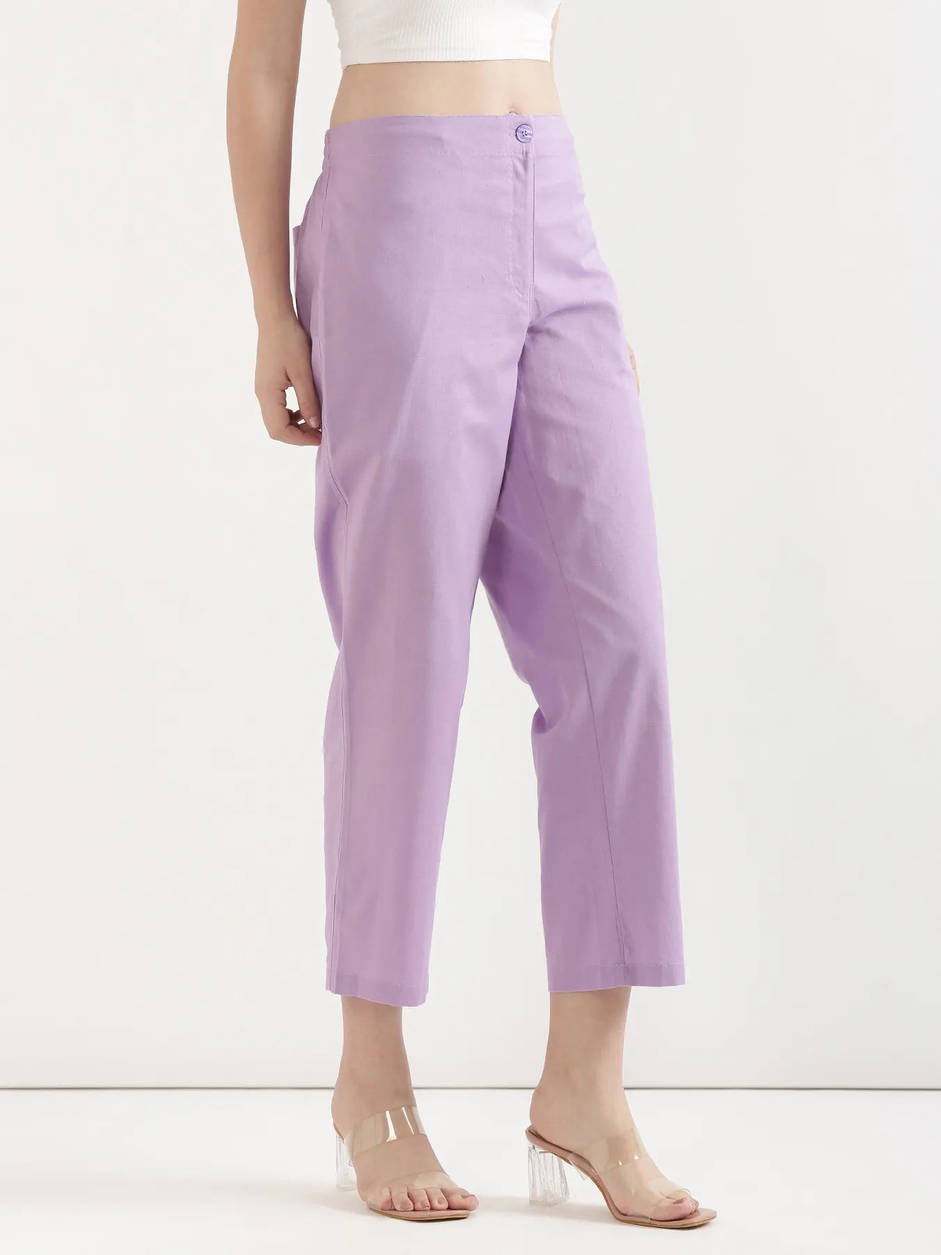 Women Lilac Airy Linen Straight Pant