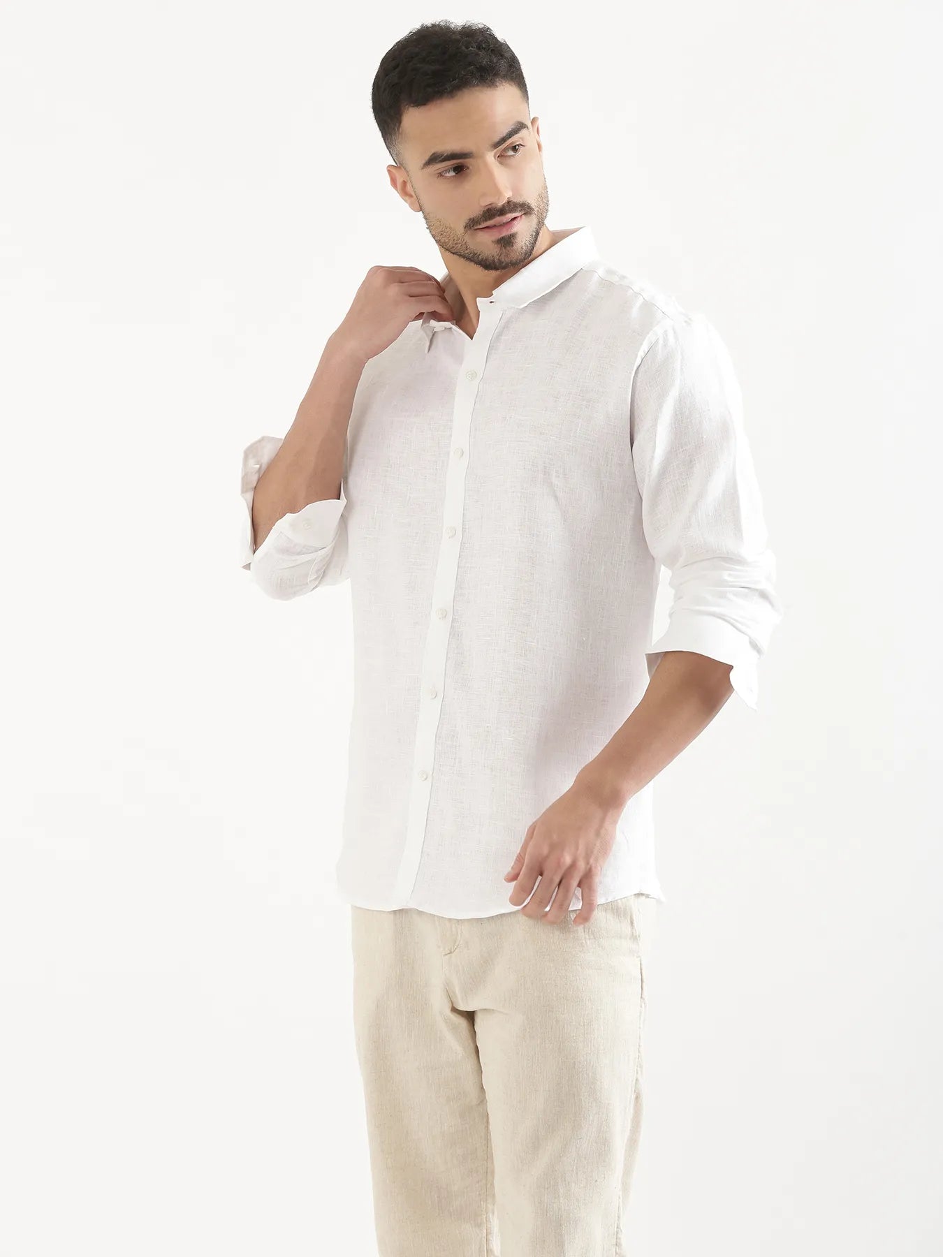 Men White 100% Linen Shirt