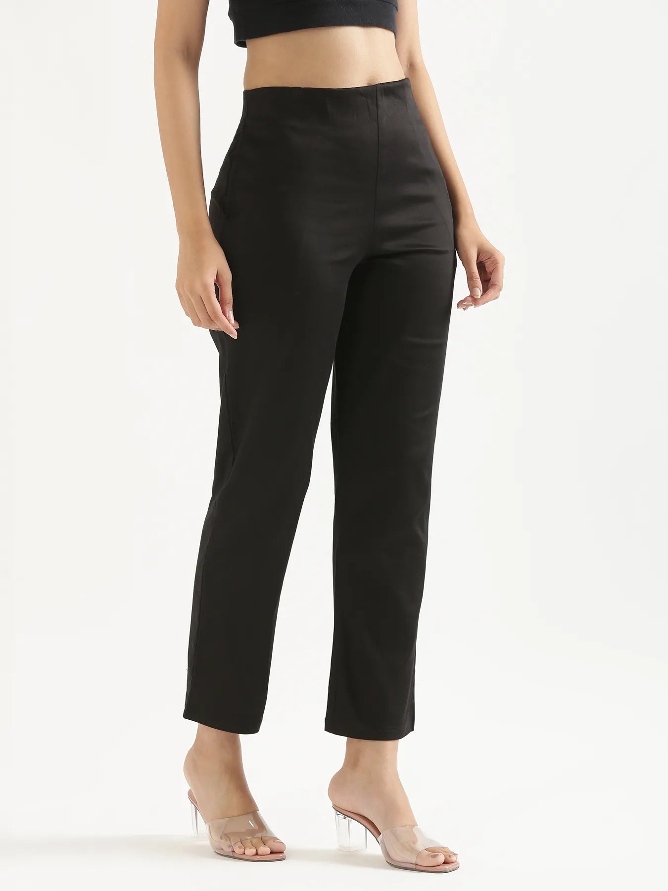 Women Black Straight Fit Formal Pants