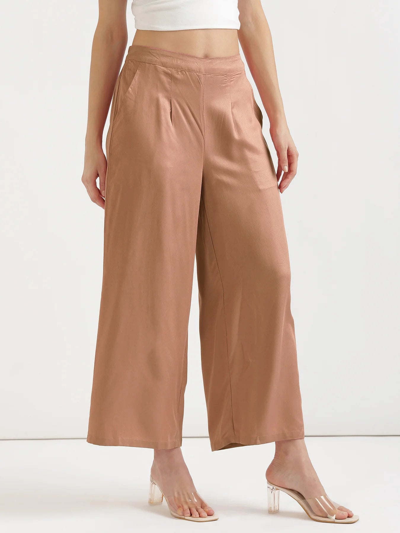 Women Mocha Mousse Viscose Palazzo Pant