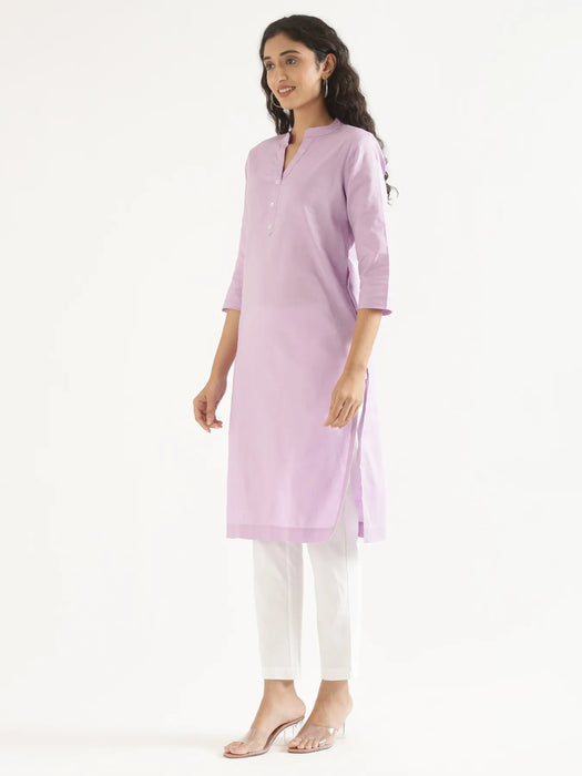 Women Lilac Airy Linen Long Kurta