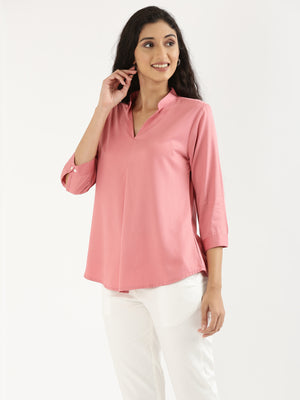 Women Rose Viscose Pleated Top