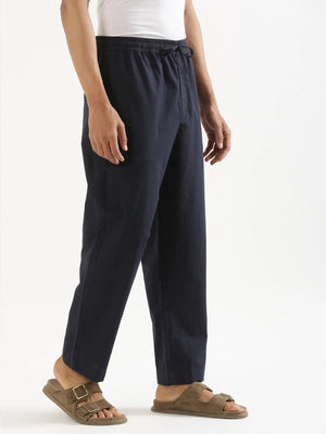 Men Navy Blue Cotton Pant