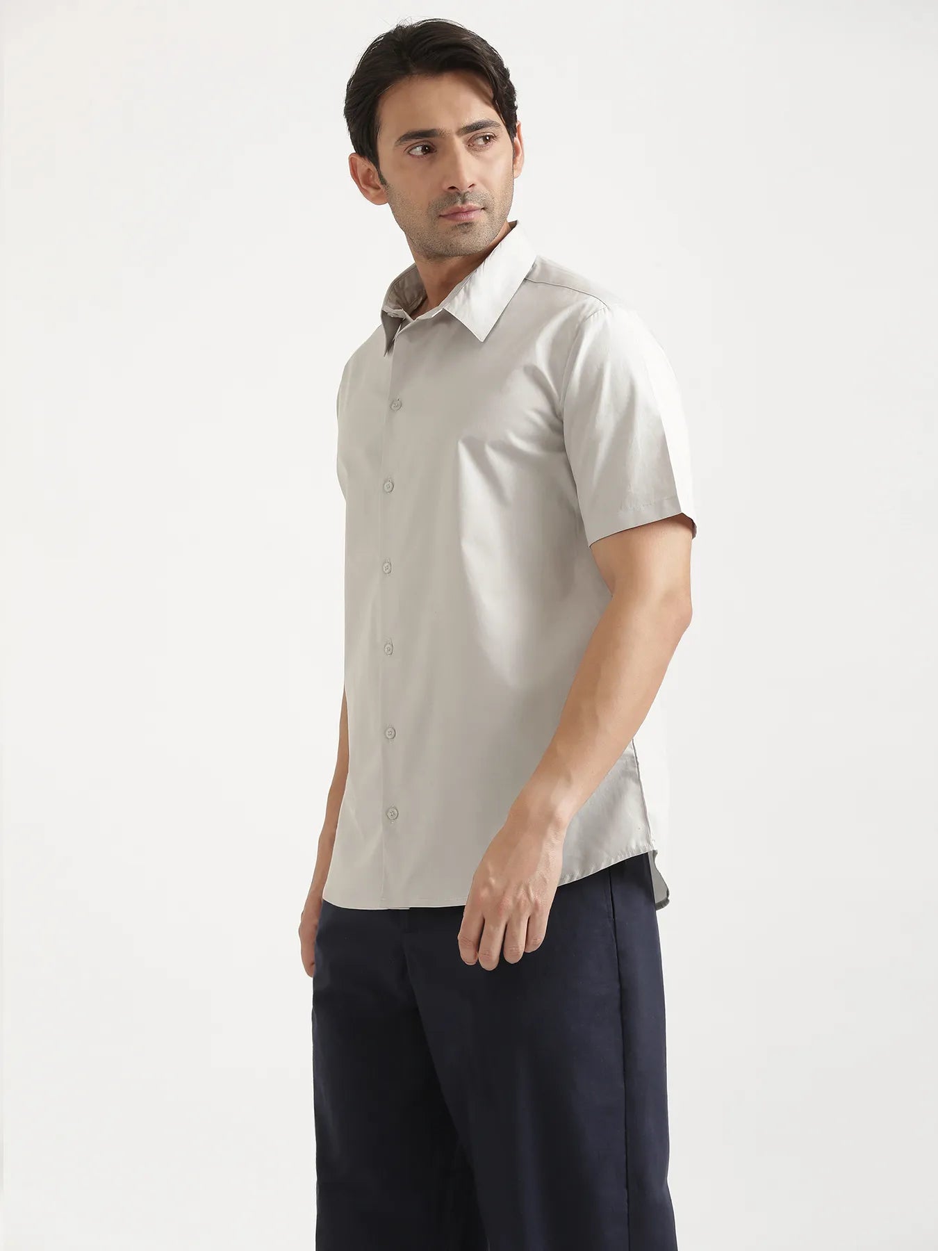 Men Light Grey Better Cotton Short Sleeve Shirt
