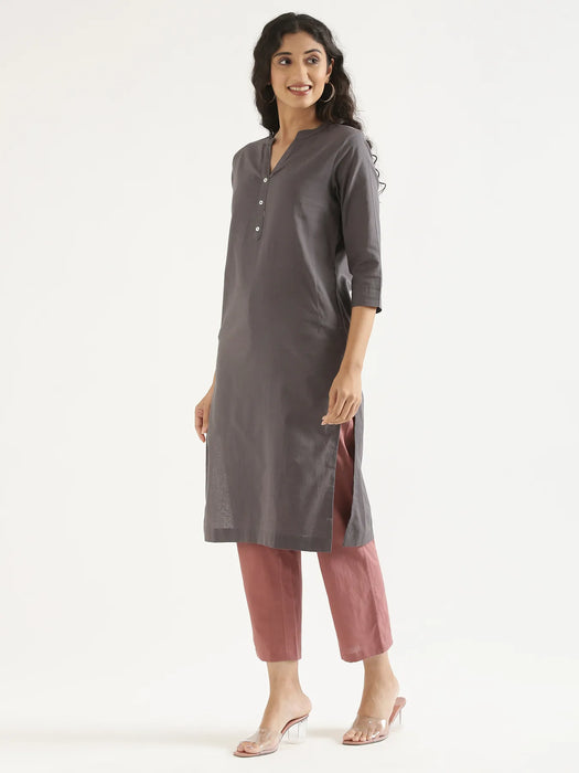 Women Slate Grey Airy Linen Long Kurta