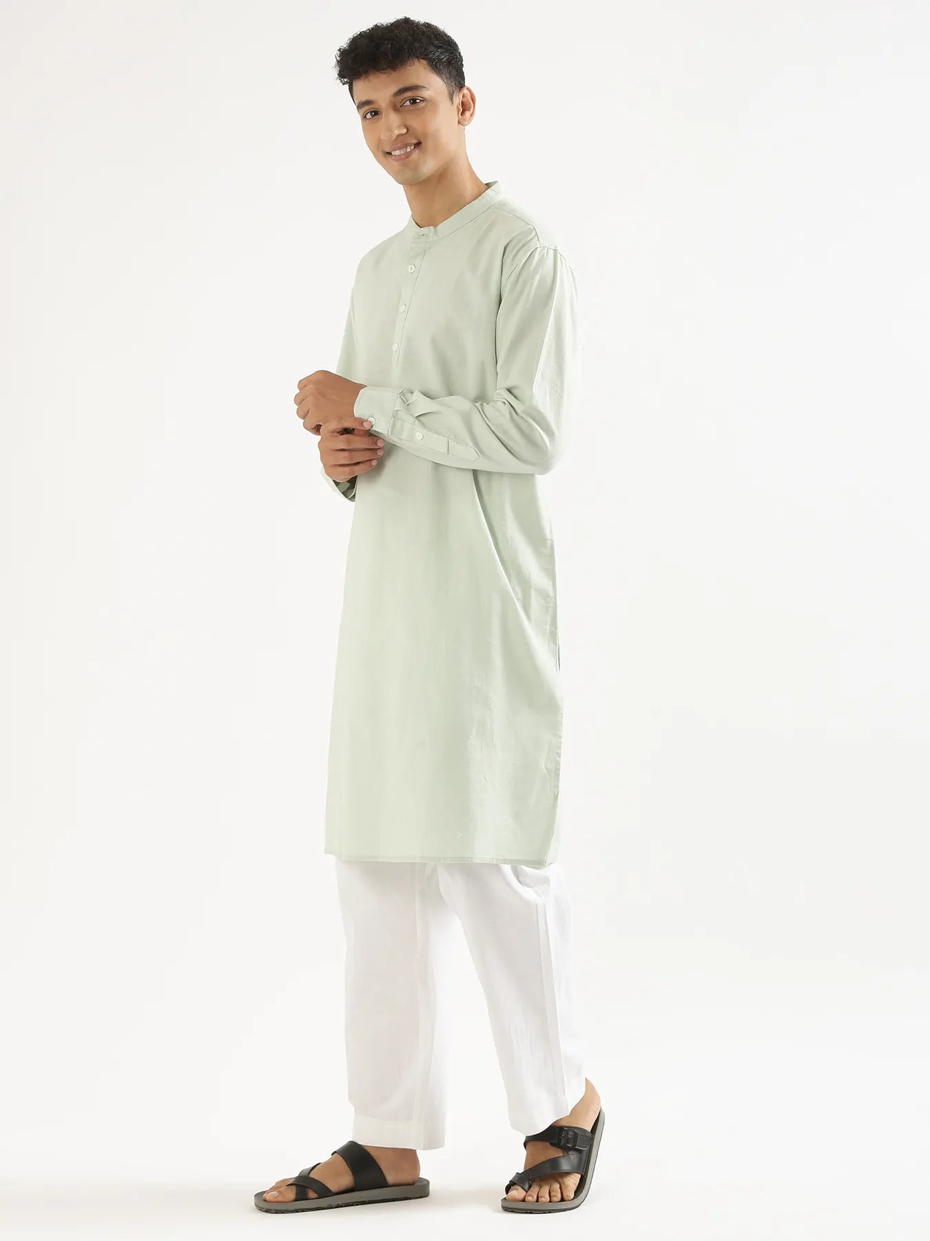 Men Mint Green Airy Linen Long Kurta