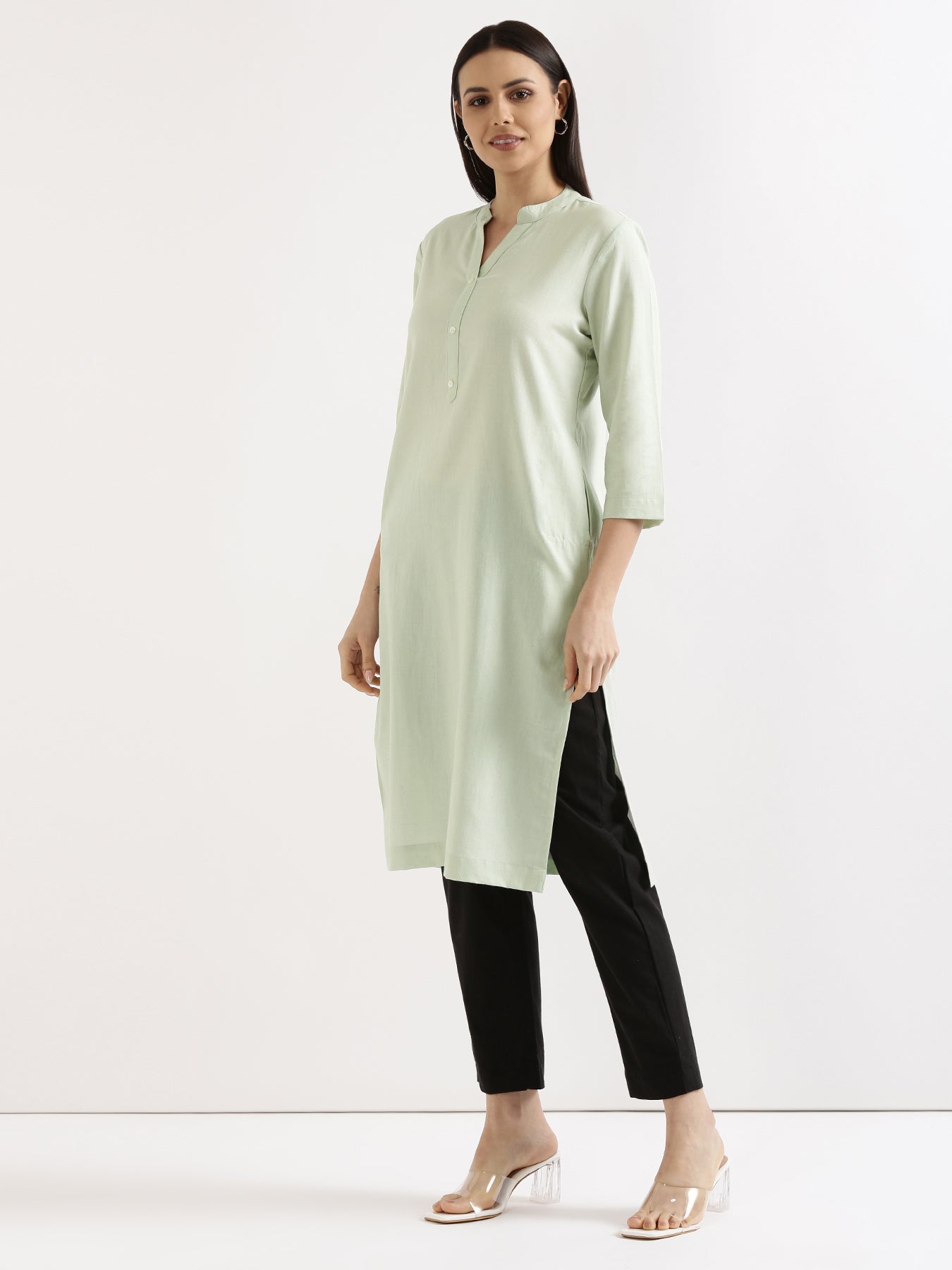 Women Mint Green Airy Linen Long Kurta