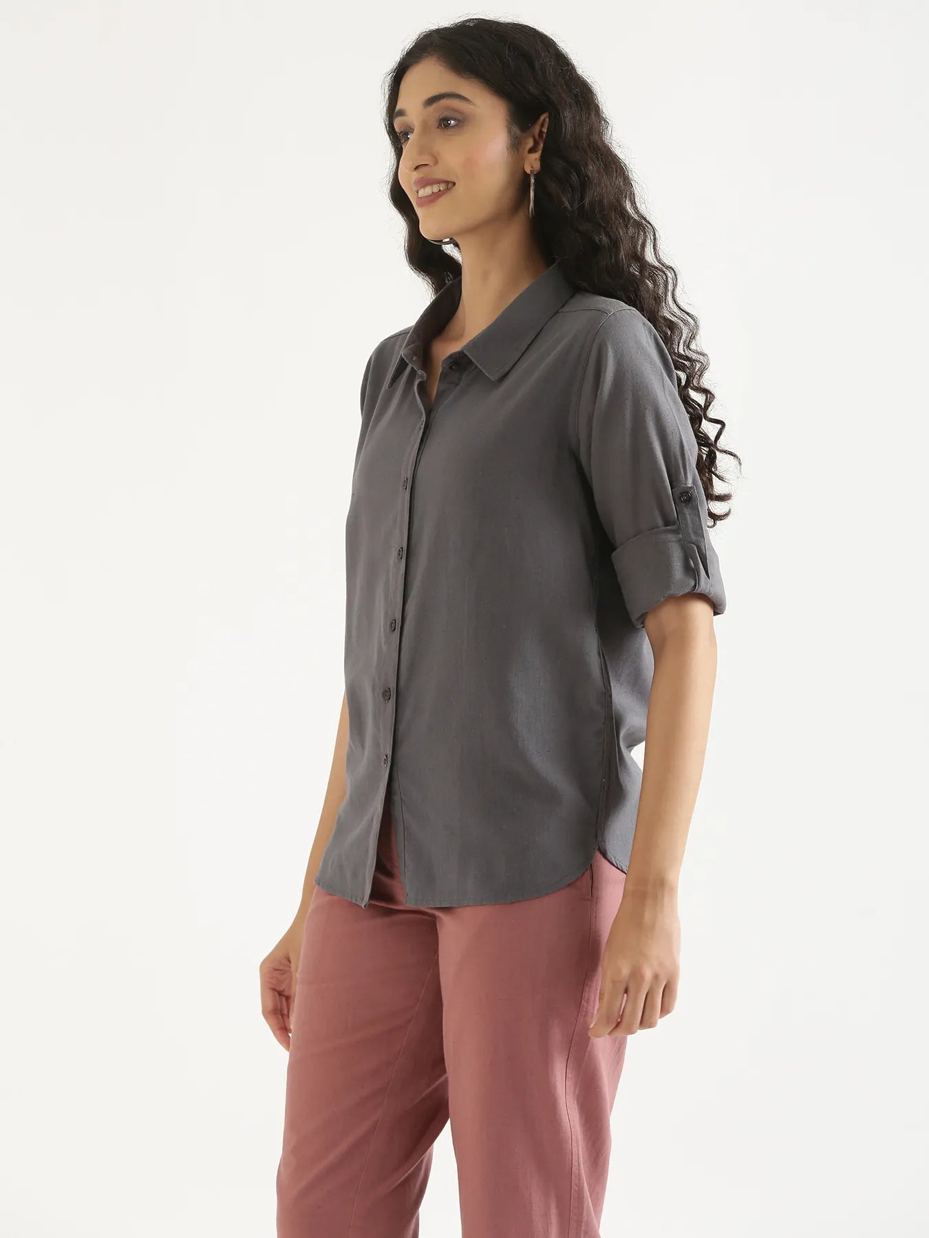 Women Slate Grey Airy-Linen Shirt