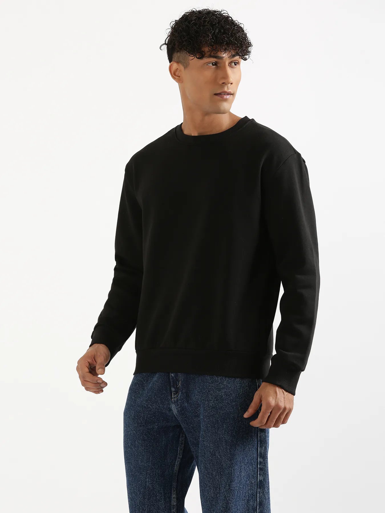 Unisex Black Round Neck Sweatshirt