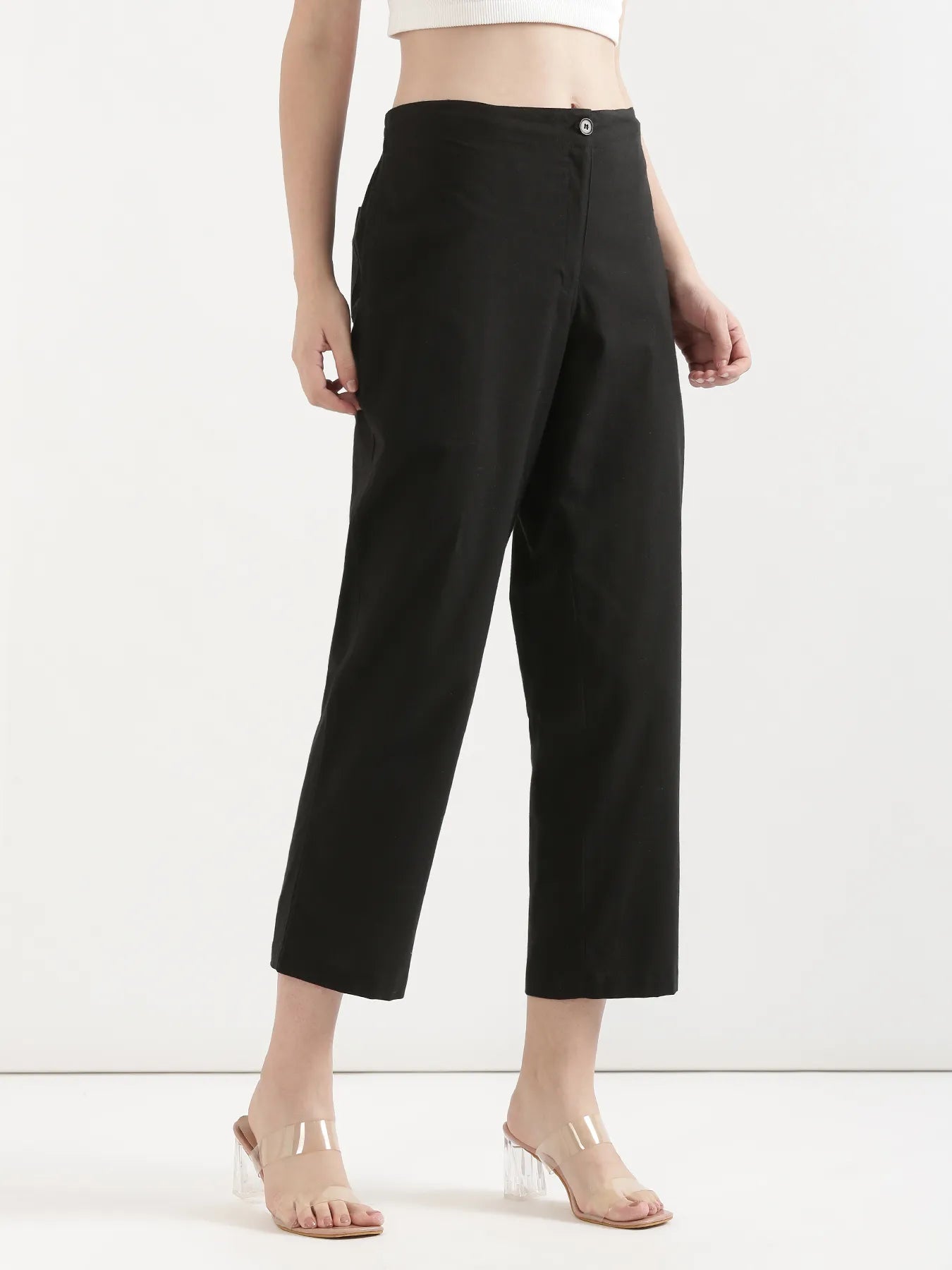 Women Black Airy Linen Straight Pant