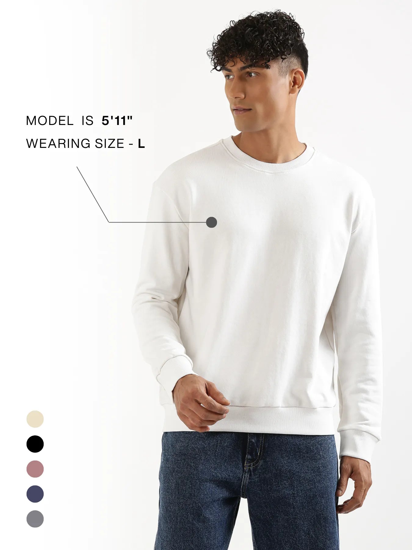 Unisex White Round Neck Sweatshirt