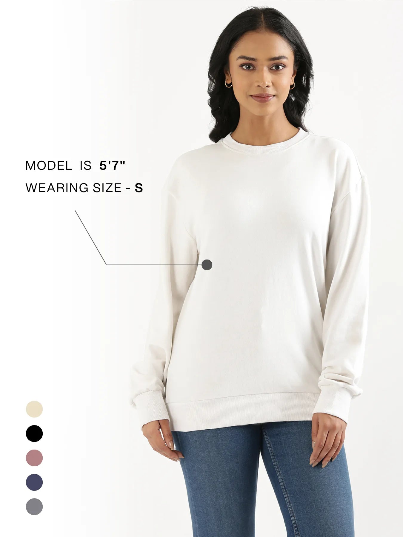 Unisex White Round Neck Sweatshirt