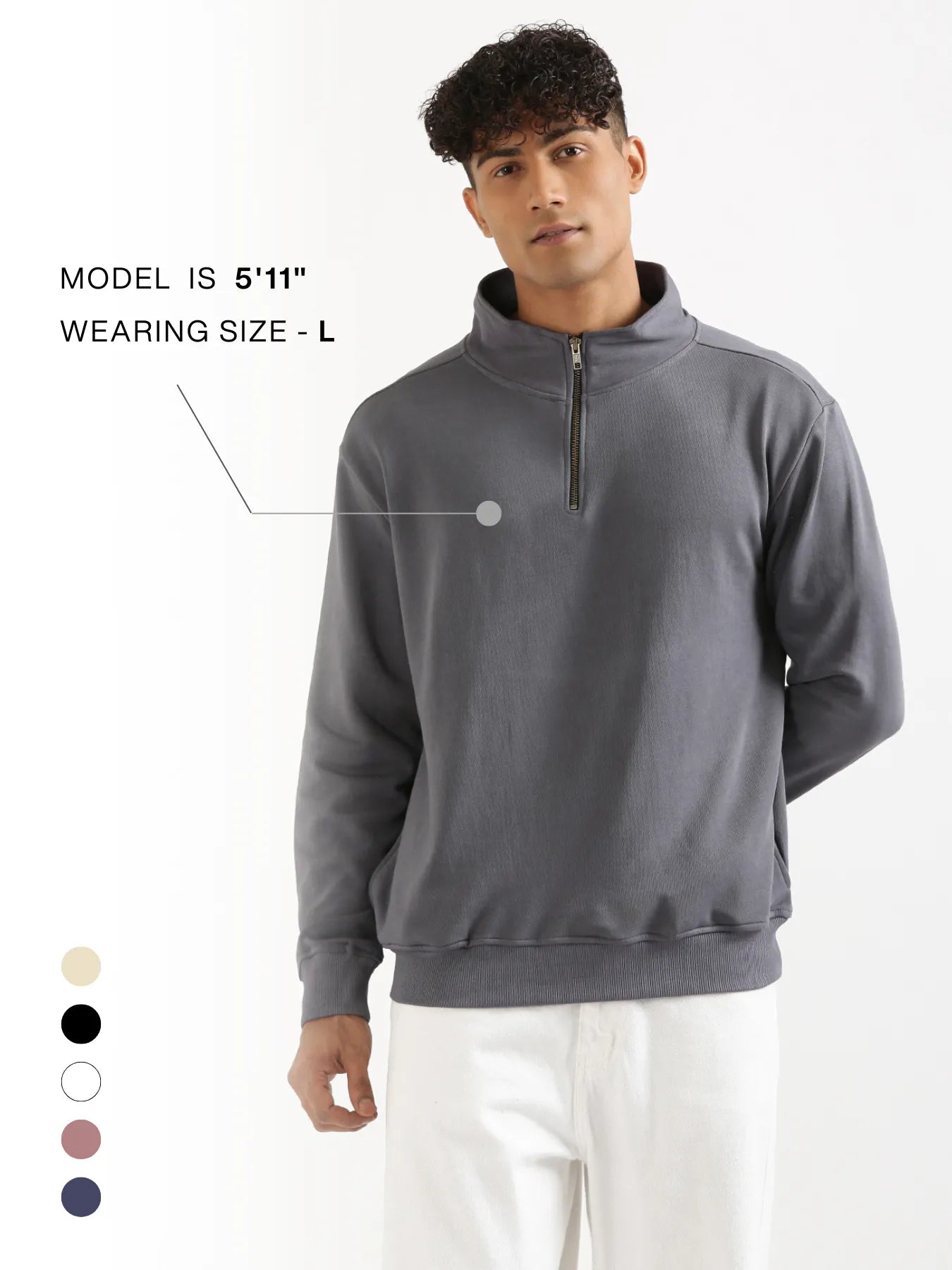 Unisex Grey Zip Neck Sweatshirt