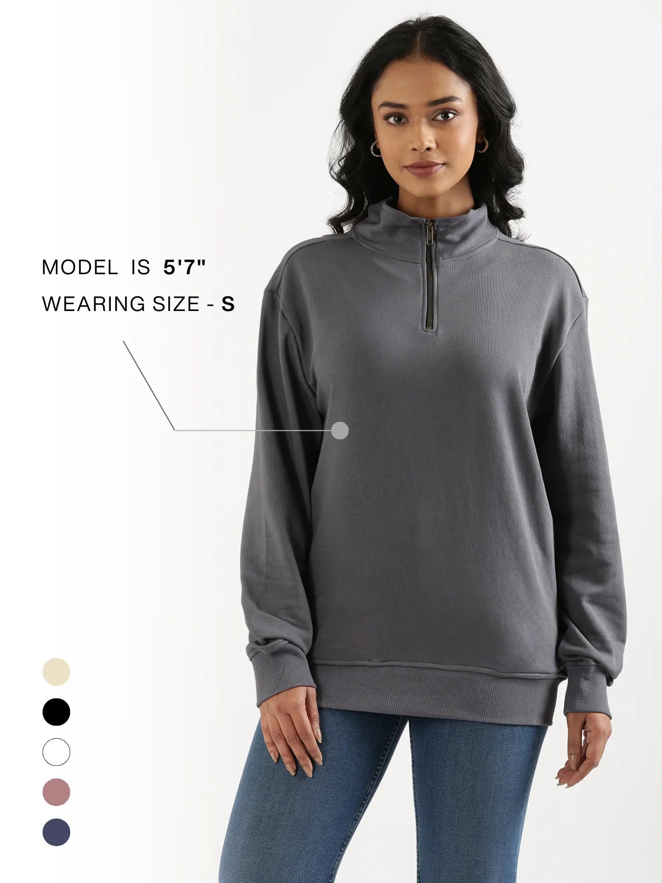 Unisex Grey Zip Neck Sweatshirt