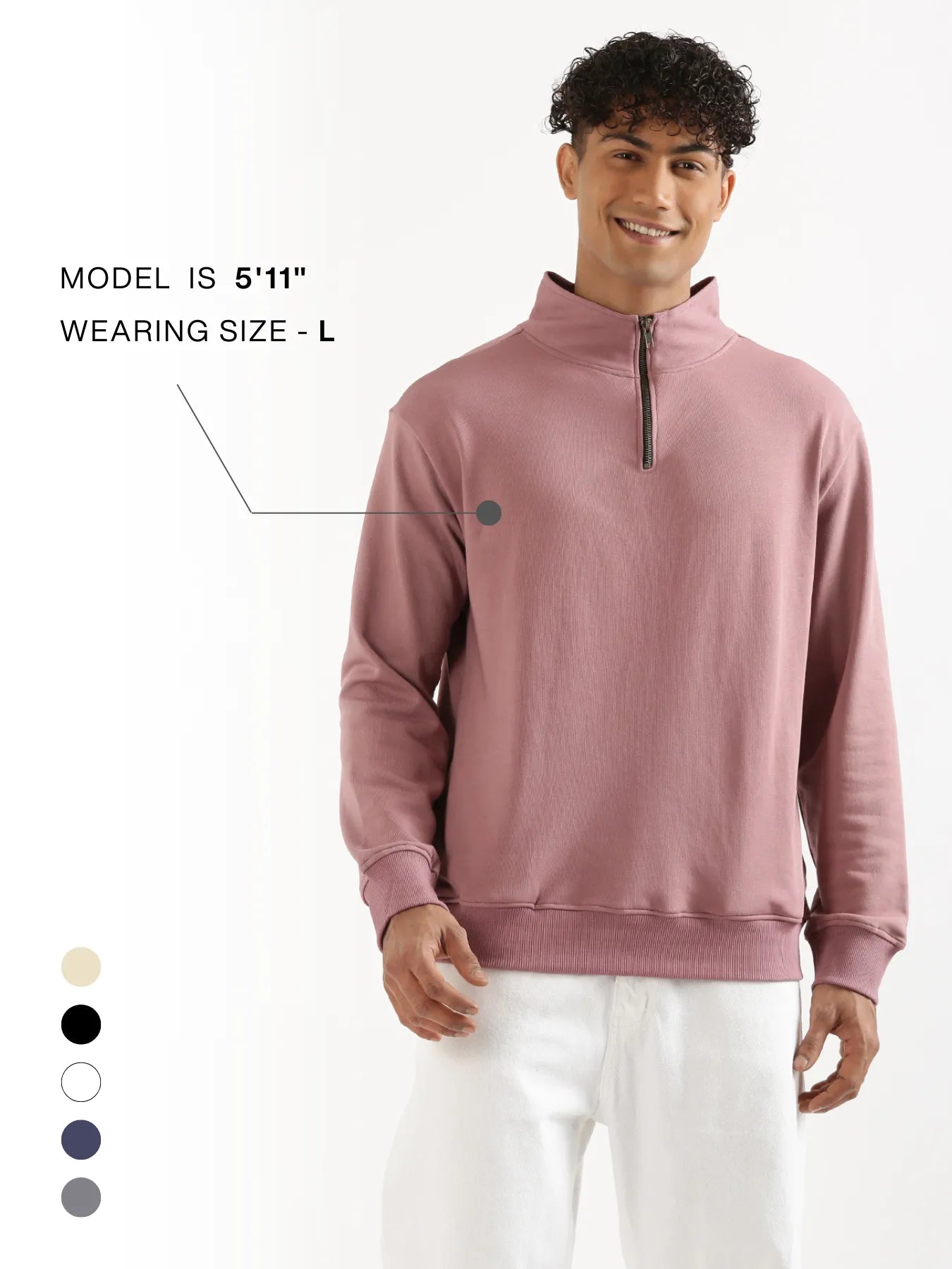 Unisex Rose Taupe Zip Neck Sweatshirt